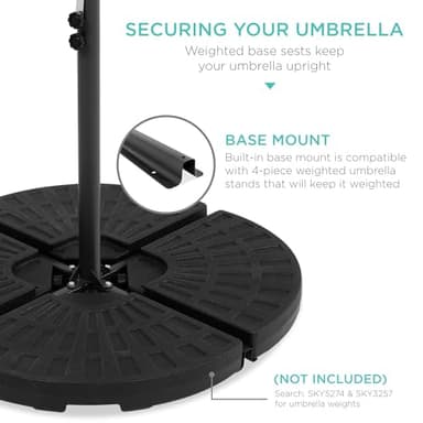 Best Choice Products 10ft Solar LED Offset Hanging Market Patio Umbrella for Backyard, Poolside, Lawn and Garden w/Easy Tilt Adjustment, Polyester Shade, 8 Ribs - Slate - Image 5