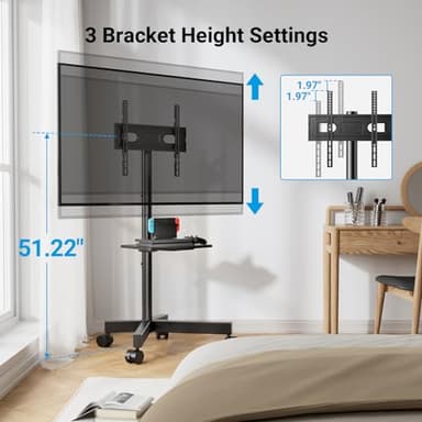PERLESMITH Mobile TV Stand for 23-60 Inch LCD LED Flat/Curved Screen TVs, Tilt TV Cart Holds up to 88Lbs, Portable TV Stand with Laptop Shelf, Rolling TV Floor Stand Max VESA 400x400mm (PSTVMC06) - Image 4