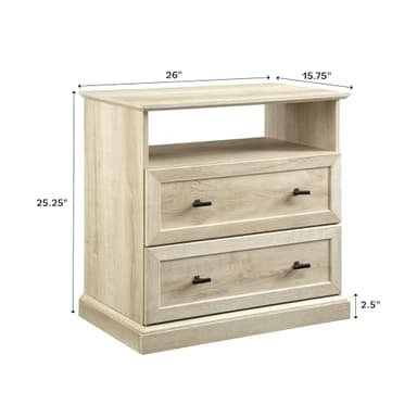 Walker Edison Clyde Classic Rustic 2-Drawer Open-Cubby Nighstands End Side Tables Living Room Bedroom Storage, Set of 2, White Oak - Image 3