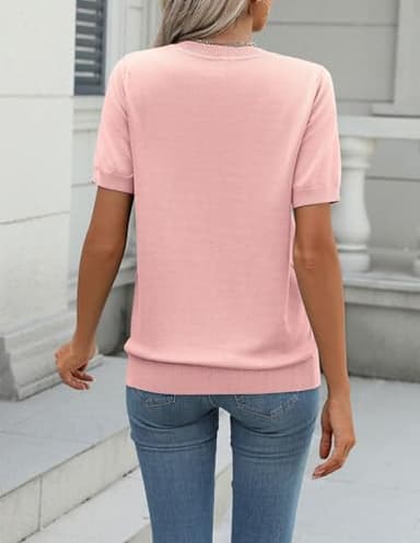 Zeagoo Womens Summer Short Sleeve Tops Crew Neck Lightweight Pullover Sweaters Loose Dressy Casual Blouse Pink Clothes XL - Image 4