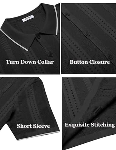 COOFANDY Men's Knit Shirts Short Sleeve Button Down Polo Shirt Fashion Casual Summer Beach Shirts - Image 6