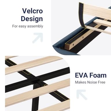 Allewie King Size Platform Bed Frame with Fabric Upholstered Headboard and Wooden Slats Support, Fully Upholstered Mattress Foundation/No Box Spring Needed/Easy Assembly, Navy Blue - Image 5