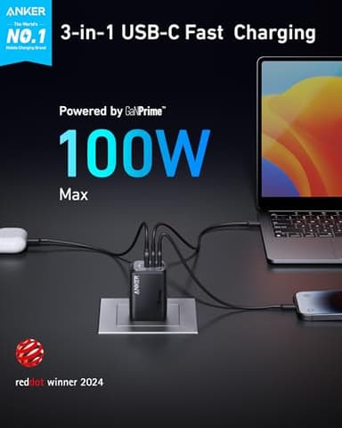 Anker Prime 100W USB C GaN Charger, 3-Port Compact Fast PPS Charger, for MacBook Pro/Air, Pixelbook, iPad, iPhone 16/Pro, Galaxy S23/S22, Note20, Pixel, Apple Watch, and More - Image 2