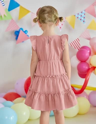 Arshiner Toddler Girls Pink Dress Ruffle Sleeveless Tiered Swing Twirly Dresses Cute Summer Beach Sundress Size 5 - Image 3