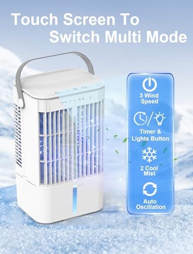Portable Air Conditioner, 1200mL Evaporative Air Cooler, Personal Mini Air Conditioner with 3 Speeds & 2/4H Timer, 120° Oscillating Portable Ac Unit Fan Small Air Conditioner for Home Office Room - Image 2
