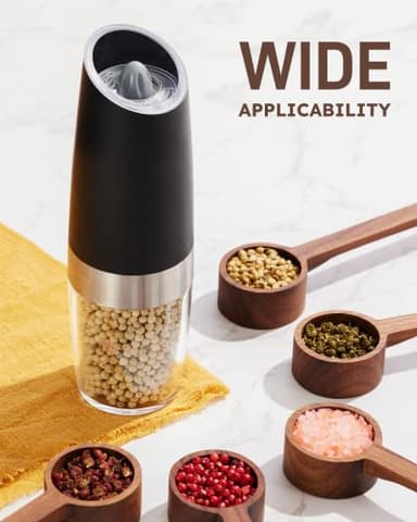 Sangcon Gravity Electric Salt and Pepper Grinder Set Automatic Shakers Mill Grinder with LED Light, BATTERY POWERED Adjustable Coarseness One Hand Operation, Upgraded Larger Capacity - Image 9