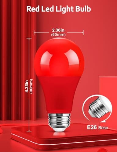 Red Light Bulb, Red Christmas Light Bulb A19 9W (60W Equivalent), 120V E26 Base A19 LED Colored Bulb, Color LED Bulbs, 4 Pack for Party, Porch, Holiday Lighting - Image 3