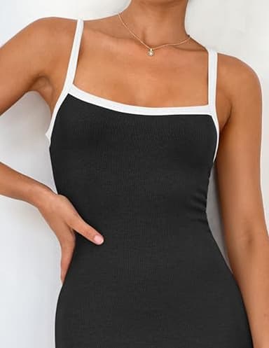 IYICLOTH Women's Spaghetti Straps Maxi Dress Sleeveless Square Neck Sexy Bodycon Ribbed Party Cocktail Long Dresses Black - Image 5