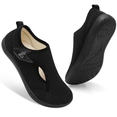 LeIsfIt Womens Slippers Wide Diabetic Shoes Adjustable Arthritis Edema House Shoes Indoor Outdoor Slippers Black Size 8 - Image 7
