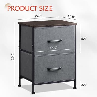 WLIVE Night Stand Set 2, Dresser and Nightstand Sets, Small Dresser for Bedroom with 2 Drawers, End Table with Fabric Bins for Closet, Bedside Furniture, College Dorm, Dark Grey - Image 3