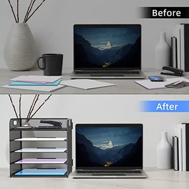 Supeasy 5 Trays Paper Organizer Letter Tray with Handle-Mesh Desk File Organizer, Paper Sorter Desk Organizer for Office, Home or School - Image 4