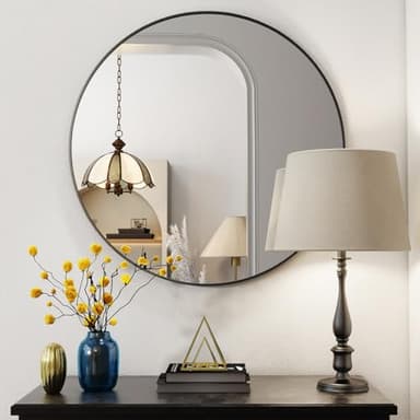 BEAUTYPEAK 20 Inch Round Mirror, Metal Frame Circle Mirror, Wall Mounted for Entryway, Bathroom, Vanity, Living Room, Black - Image 8