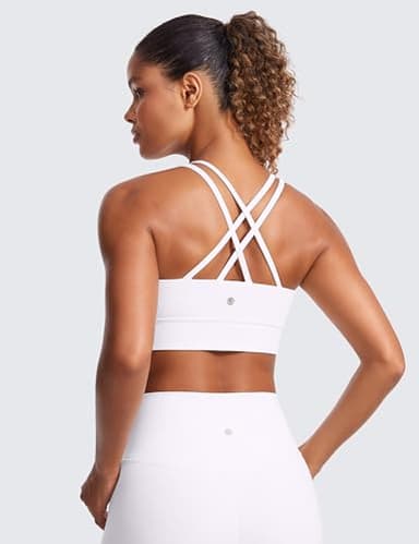 CRZ YOGA Softness Mold Womens Butterluxe Strappy Longline Sports Bra - Double Spaghetti Strap Workout Yoga Crop Top Athletic White Medium - Image 2