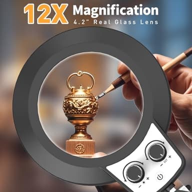 12X Magnifying Glass with Light, Any Color Modes & Stepless Dimming Brightness LED Magnifying Lamp with Clamp, Adjustable Arm Hand Free Lighted Magnifier for Craft Reading Repair Workbench Hobby - Image 3