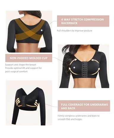 FeelinGirl Upper Arm Compression Sleeve Post Surgery Posture Corrector Tank Top Arm Slimmer Shapewear Black M - Image 2