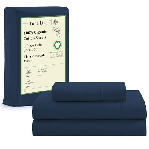 LANE LINEN 100% Organic Cotton Twin Bed Sheet Set, Luxury Hotel Style Fade Resistant Deep Pocket Machine Washable Twin Size Sheet Set, Eco Friendly Mercerized Cotton Sheets- Estate Blue - Image 1