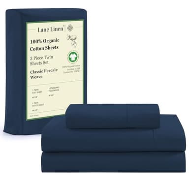 LANE LINEN 100% Organic Cotton Twin Bed Sheet Set, Luxury Hotel Style Fade Resistant Deep Pocket Machine Washable Twin Size Sheet Set, Eco Friendly Mercerized Cotton Sheets- Estate Blue - Image 1