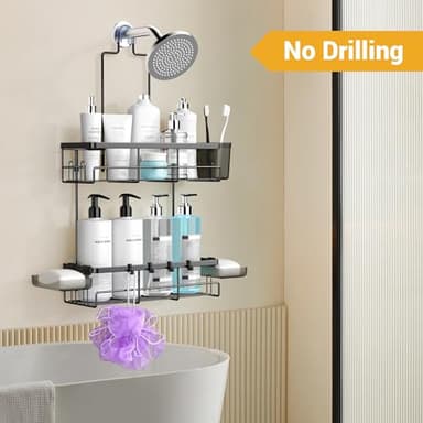 AKTECKE Shower Caddy Hanging Bathroom Organizer: Rustproof Shelf for Inside Shower - No Drilling Racks Over Showerhead - Bath Shelves for Shampoo Soap - Image 5