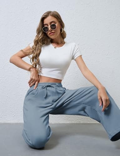 SeekMe Women's Barrel Leg Sweatpant Drawstring Elastic Waisted Wide Leg Pants Casual Cotton Palazzo Trousers with Pockets (0009-DustyBlue-S) - Image 6