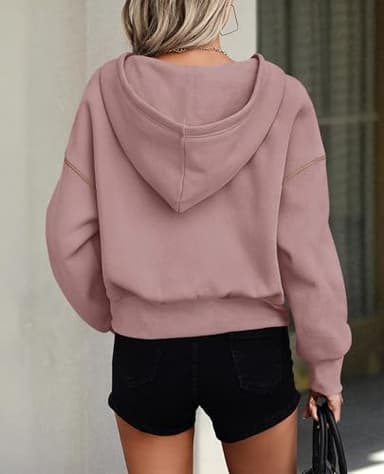 PRETTYGARDEN Women's 2025 Fall Hooded Sweatshirts Long Sleeve Half Zip Cropped Hoodies Pullover Winter Fashion Clothes (Pink,Medium) - Image 2