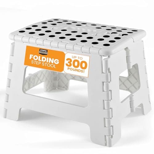 Utopia Home Folding Step Stool - (Pack of 1) Foot Stool with 9 Inch Height - Holds Up to 300 lbs - Lightweight Plastic Foldable Step Stool for Kitchen, Bathroom & Living Room (White) - Image 1