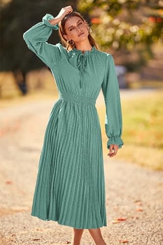 PRETTYGARDEN Women Long Flowy Dress Spring Fall Fashion Clothes Casual Pleated A Line Midi Dresses (Green,Medium) - Image 5