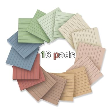 (16 Pack) Lined Sticky Notes 3x3 in Ruled Stickies Super Sticking Power Memo Pads Vintage Colors - Image 2