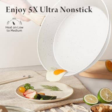 Bazova 24 Pcs Pots and Pans Set Non Stick Ceramic Cookware Set,Healthy Non Toxic Kitchen Cookware Sets with Large Capacity,Induction Compatible,PFAS/PTFE/PFOA/PFOS Free,Cream White - Image 4