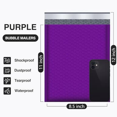 UCGOU Bubble Mailers 8.5x12 Inch Purple 25 Pack Usable Size 8.5x11 Poly Padded Envelopes #2 Medium Mailing Opaque Packaging Postal Self Seal Waterproof Boutique Shipping Bags for Clothes Makeup - Image 2