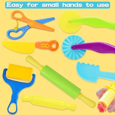 LCY WEDSHI Playdough Tool Set, 9 Pcs Play Dough Tools Sets for Kids Ages 4-8, Playdough Accessories Includes Cutters Roller, Rolling Pins, Safety Scissors, Plastic Knife - Image 4