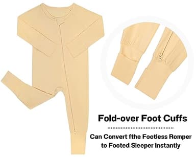 GUISBY Baby Footless Pajamas, Comfy Long Sleeve with Double Zipper Sleepers Yellow 0-3 Months - Image 2