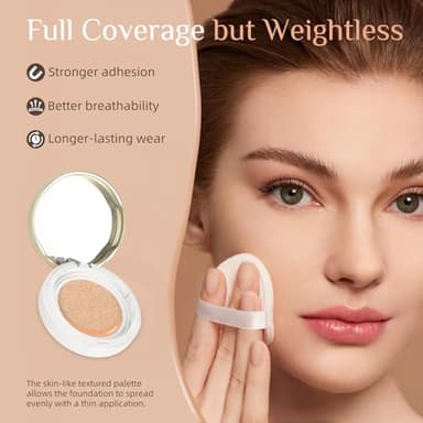 Cushion Foundation Makeup, Buildable Coverage Moisturizing Nourishing Breathable Poreless Oil-Control Lightweight, Skin fit, Natural Flawless Matte Finish - Image 5