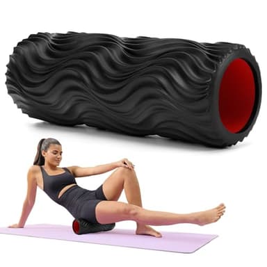 CINDALOG Foam Roller, 15" High Density Foam Back Roller, Wave Textured Massage Roller for Deep Muscle Massage Pilates Yoga,Fitness Exercise Roller for Whole Body Release(Black) - Image 1