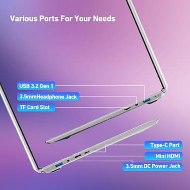 2025 Latest 14'' Laptop Windows 11, 8GB RAM 256GB SSD, Intel Quad-Core Processor(Max 2.9GHz), 1080P FHD Display, TF Card Slot, USB-C, Mini-HDMI, WiFi5, Bluetooth5, Webcam, Lightweight(Silver) - Image 7