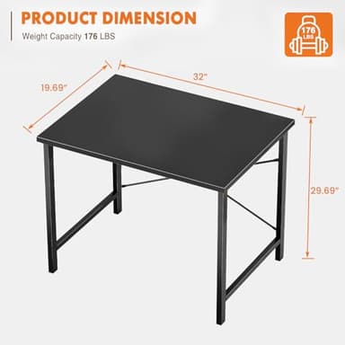 Sweetcrispy Small Computer Office Desk 32 Inch Kids Student Study Writing Work with Metal Frame Wood Tabletop Modern Simple Home Bedroom PC Table - Black - Image 3