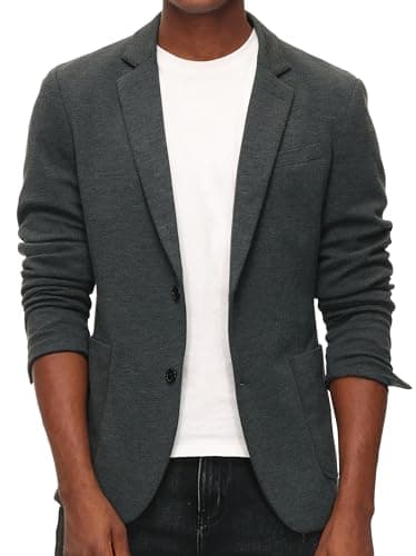 PJ PAUL JONES Casual Knit Blazer Jackets Classic Slim Fit Two Button Sport Coat for Men Grey M - Image 1