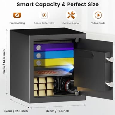 14.17 Inches Tall Safe Box, Home Safe with Fireproof Waterproof Bag, Anti-Theft Digital Security Lock Box with Smart Alert System, Removable Shelf, Mute Function, Document Safes for Money Jewelry - Image 2