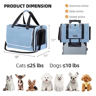 PAPZER Top Loading Medium Cat Carrier with Privacy Curtain, Delta Approved TSA Pet Travel Crate Suitcase Luggage Sleeve, Soft-Sided Dog Kennel Bag 18x11x11 United Airline Approved Under Seat Blue - Image 2