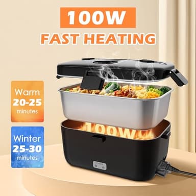 COZYEXPERT Electric-Lunch-Box-Heated-Food-Warmer 100W Heating Lunchbox for Adults 1.8L Portable Food Heater for Work/Car, 12V/24V/110-230V Lonchera Eléctrica Portátil with Fork Spoon (Black) - Image 2