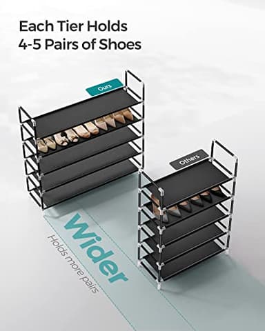 SONGMICS 5-Tier Shoe Rack, Shoe Storage for Hallway Closet, Slim and Space-Saving, Metal Frame, Non-Woven Fabric Shelves, Black ULSH55H - Image 5