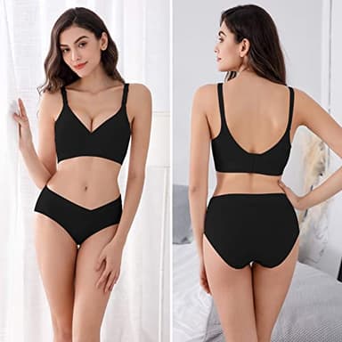 Vinfact 3 Pack Nursing Bras for Breastfeeding Seamless V Neck Maternity Bra Women Pregnancy Breastfeeding Bra - L,Black/Grey/Purple - Image 6