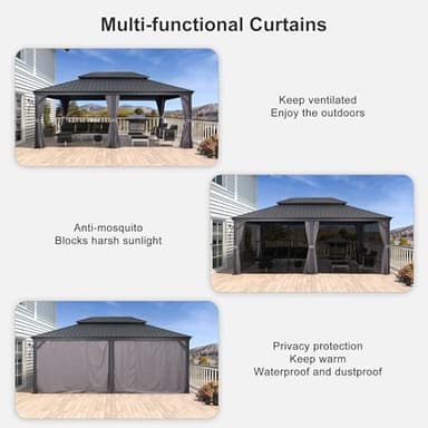 PURPLE LEAF 14' X 20' Outdoor Gazebo with Galvanized Steel Metal Roof Permanent Hardtop Gazebo for Patio Lawn and Garden Large Pavilion Grey - Image 3