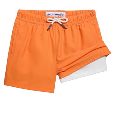 maamgic Boys Swim Trunks with Compression Liner 4-Way Stretch Quick Dry Swim Shorts Swimming Trunks Toddler Warm Orange 3T - Image 1