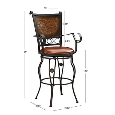 Powell Company Big and Tall Copper Stamped Back Barstool with Arms Bar Stool, Bronze - Image 3