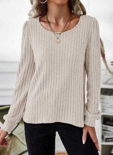 Samefar Long Sleeve Blouses for Women Round Neck Casual Womens Shirts Fashion Ladies Tops and Blouse Clothing Trendy Apricot X-Large - Image 5