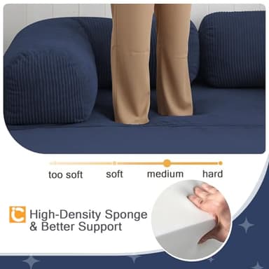 COMAX Futon Sofa Bed, 4-in-1 Floor Foldable Sofa Couch Bed Queen with L-Shaped Armrests, Convertible Folding Chair Bed Sleeper Mattress Fold Out Comfy Lounge for Living Room Bedroom, Dark Navy Blue - Image 8