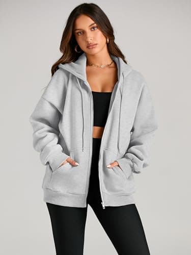 EFAN Women Zip Up Hoodies Oversized Sweatshirt Jacket 2024 Fall Fleece Cute Pullover Hooded Tops Teen Girls Casual Loose Fit Y2k Trendy Fashion Gym Clothes Outfits Grey M - Image 2