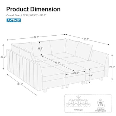 Belffin Large Modular Sectional Sofa Sleeper Couch with Storage Velvet Sectional Sofa Bed for Living Room, 9 Seats, Blue - Image 2