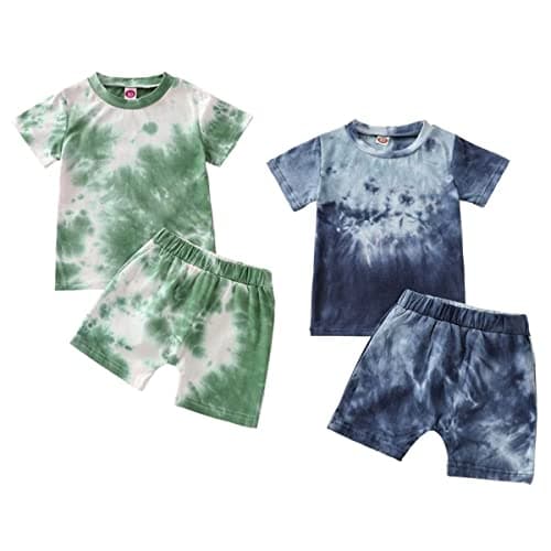 Toddler Baby Boy Summer Outfits Clothes Tie Dye Shirt and Short Set for Boys 4-Piece 2T - Image 1