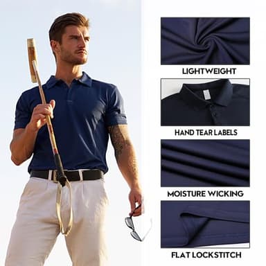 ZENGVEE 5 Pack Polo Golf T Shirts for Men Dry Short Sleeve Collared Sport Work Athletic True Tees Classic Collar Tshirts Camisas Hombre Polocher Moisture Wicking 0428 Black GGN Khaki M - Image 2